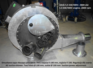 Two air inlets and an outlet. Ø 100. Suction power adjustment