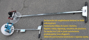 Light power trowel with a long handle, for manufacturers of concrete prefabricates